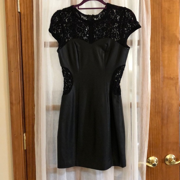 Guess Faux Leather and Lace Fitted Dress - Picture 1 of 6